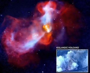 Captan la erupción de un súper volcán cósmico en una galaxia cercana 